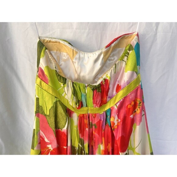 Cache Vintage Women's Floral Strapless SILK Bubble Dress Empire Waist Tropical - Picture 5 of 8